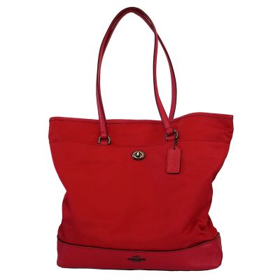 True Red Coach Leather and Nylon Tote Purse